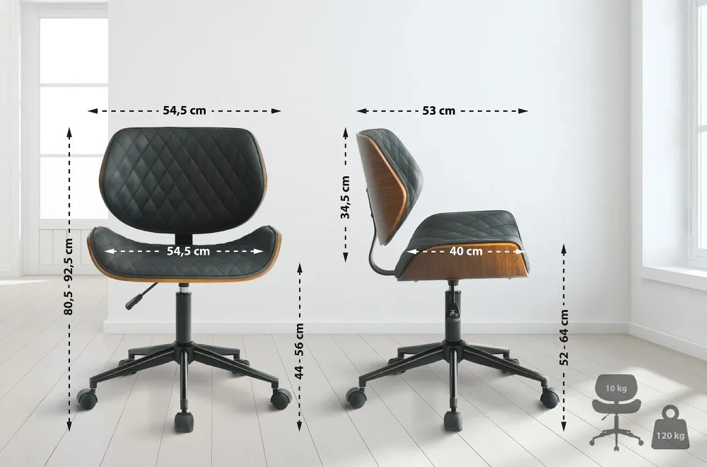 Chaise de bureau similicuir design et confortable revêtement en synthétique noir et bois cadre en métal noir BUR10680 pour...