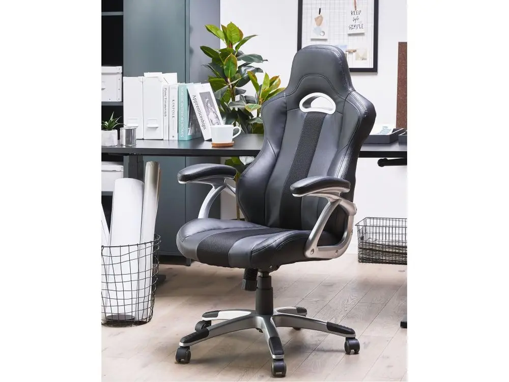 Chaise de bureau en simili-cuir noir ADVENTURE pour poste de travail réglable