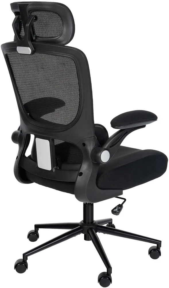 Chaise de bureau soutien lombaire appuie-tête réglable accoudoirs siège pivotant en filet de polyamide noir et acier 10_00...