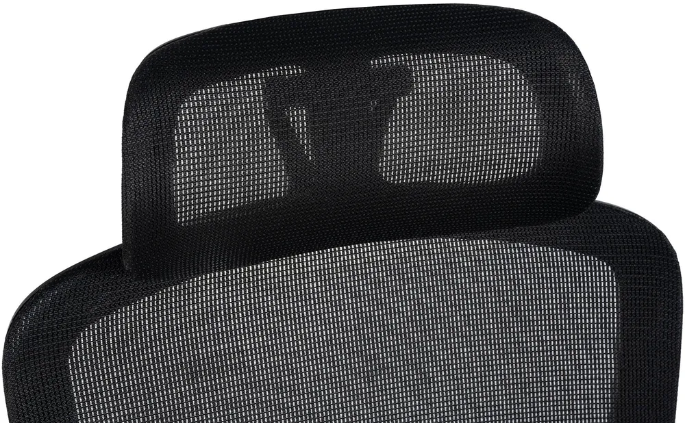 Chaise de bureau soutien lombaire appuie-tête réglable accoudoirs siège pivotant en filet de polyamide noir et acier 10_00...