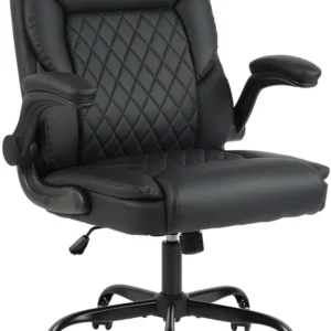 Chaise de bureau sur roulettes hauteur réglable accoudoirs en similicuir noir cadre métallique 10_0006919 avec 4 patins en...