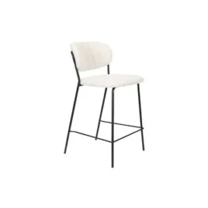Chaise de comptoir en bouclé blanc Jolien White Label - 89cm en tissu respirant