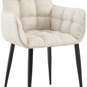 Chaise design rembourrée en tissu crème design enveloppant pieds métal noir 10_0007489 avec système de clipsage
