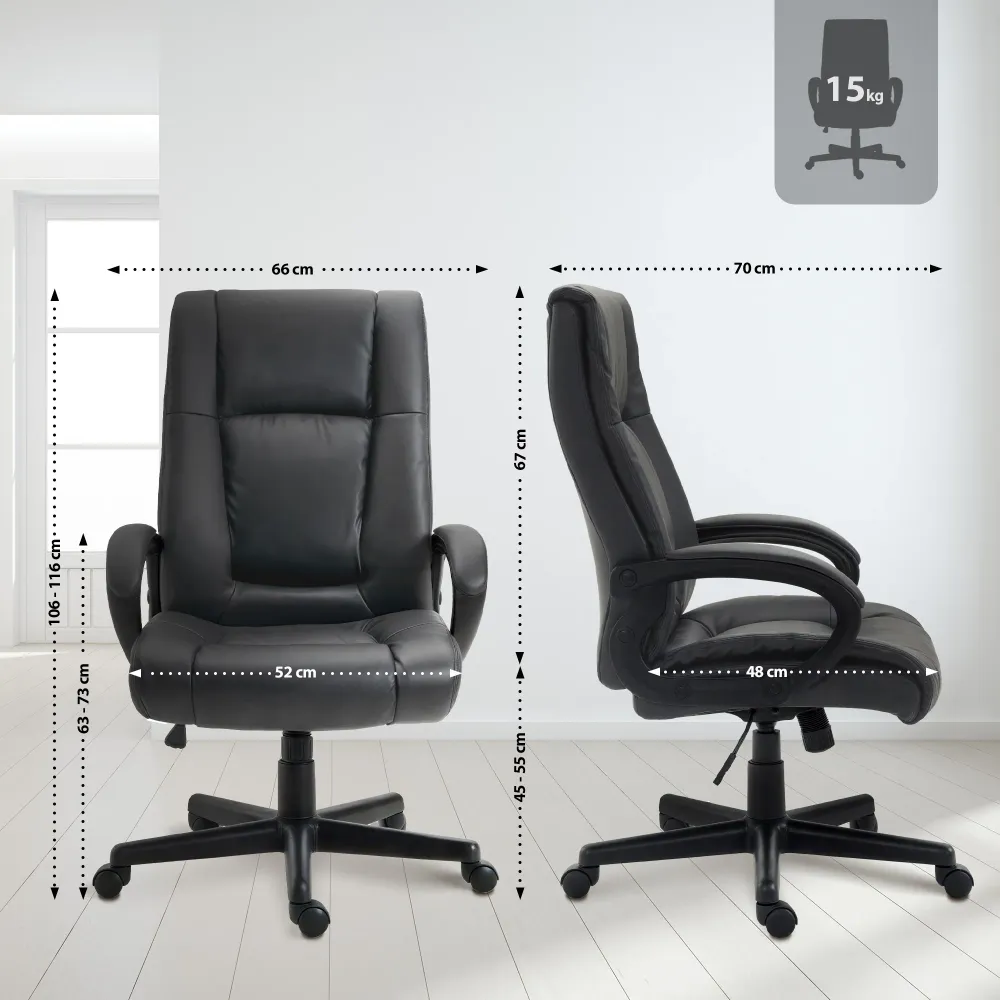 Chaise de direction rembourrée pivotant avec accoudoirs avec revêtement similicuir noir cadre plastique 10_0007011 en tiss...