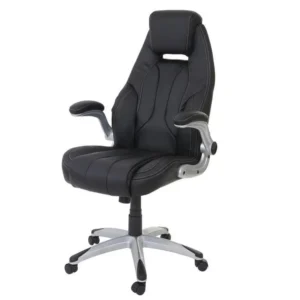 Chaise fauteuil de bureau HWC-A65, chaise pivotante, similicuir - noir avec compartiments intégrés