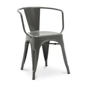 Chaise industrielle avec accoudoirs acier brillant Poka --Couleur Gris noir
