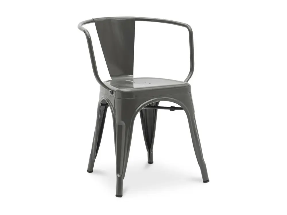 Chaise industrielle avec accoudoirs acier brillant Poka --Couleur Gris noir