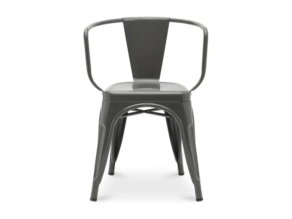 Chaise industrielle avec accoudoirs acier brillant Poka --Couleur Gris noir