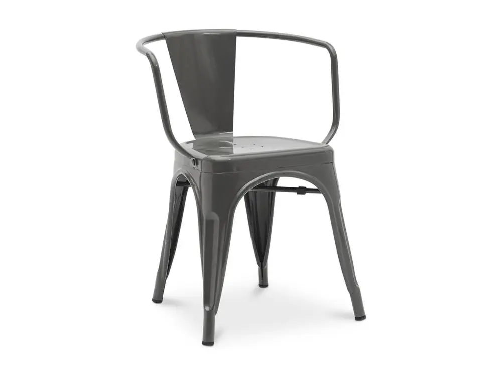 Chaise industrielle avec accoudoirs acier brillant Poka --Couleur Gris noir