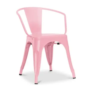 Chaise industrielle avec accoudoirs acier brillant Poka --Couleur Rose en tissu respirant
