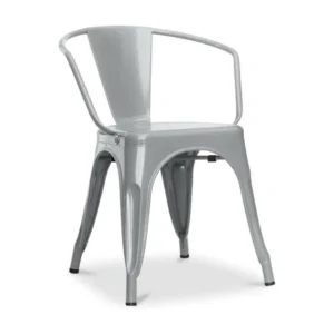 Chaise industrielle avec accoudoirs acier brillant Poka --Couleur Gris évident pour poste de travail réglable