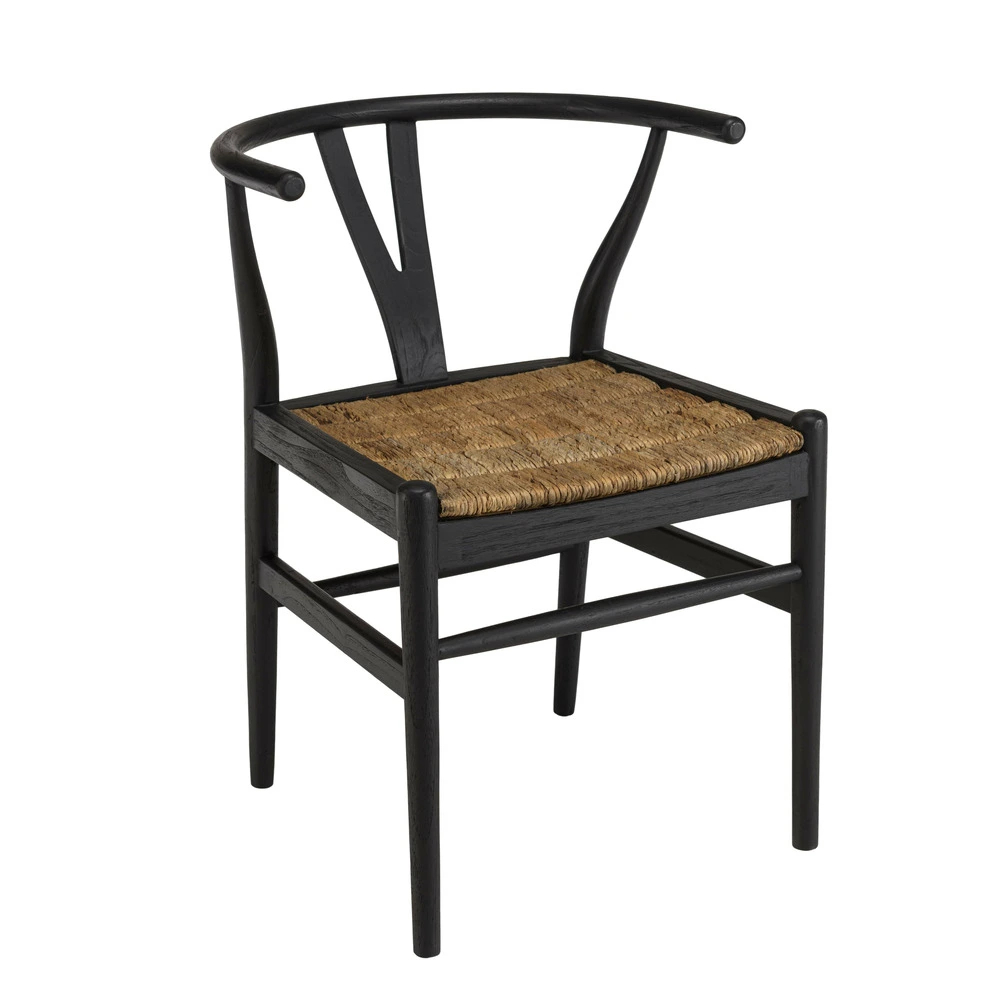 Chaise noire en bois de teck recyclé dossier arrondi pour une organisation optimale