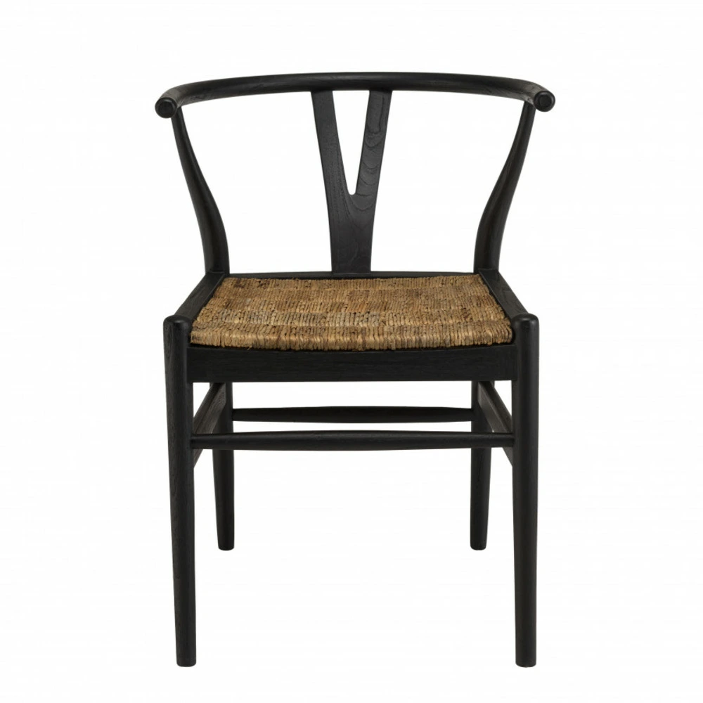 Chaise noire en bois de teck recyclé dossier arrondi pour une organisation optimale