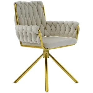 Chaise pivotante en velours avec accoudoirs - pieds en métal doré - Sable avec 4 patins en caoutchouc