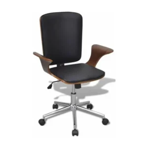 Chaise rotative avec accoudoirs similicuir bois et métal chromé noir Mikonel avec Garantie 2 Ans