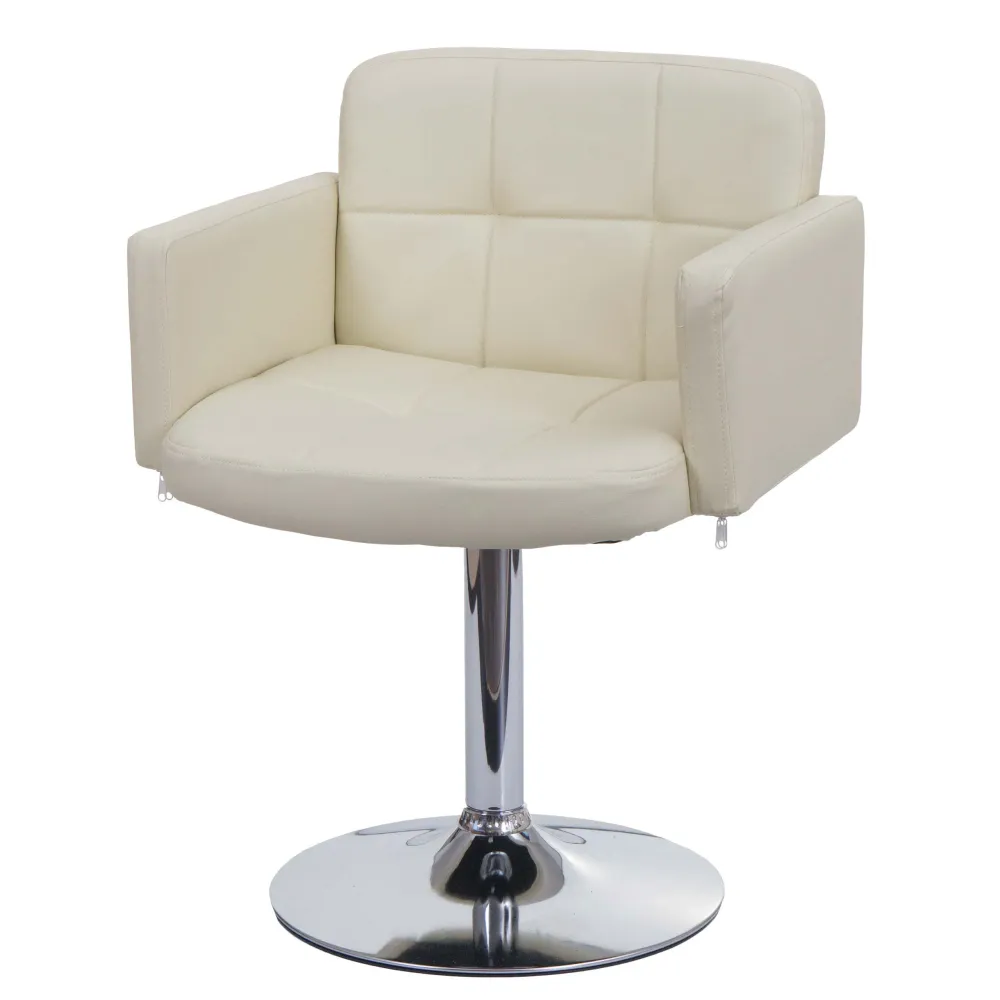 Chaise de salle à manger avec accoudoir assise rembourré en VINYLE crème cadre métal hauteur fixe 04_0006281