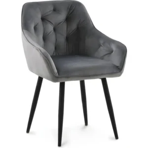 Chaise de salle à manger avec accoudoirs - tapissée de velours - Alene Gris profond