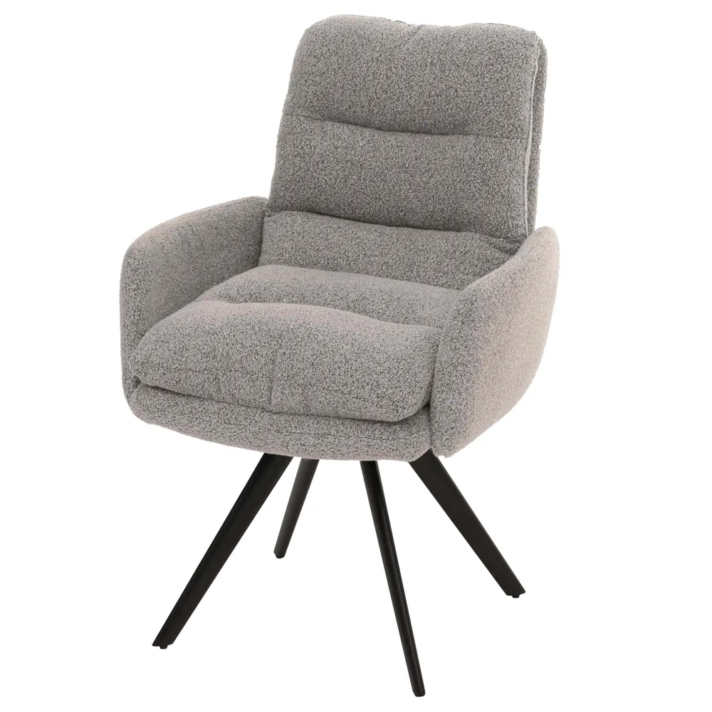 Chaise de salle à manger chaise de cuisine pivotante position automatique tissu/textile bouclé gris net avec accoudoir 04_...