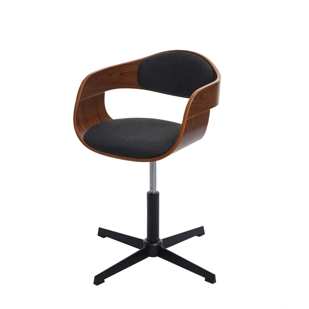 Chaise de salle à manger cuisine bureau réglable en hauteur bois courbé aspect noyer, tissu gris profond 04_0001865 pour u...