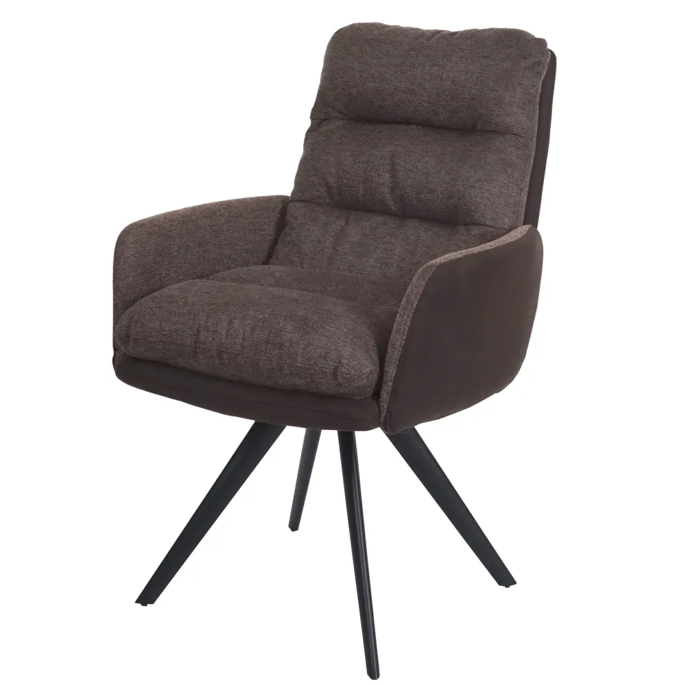 Chaise de salle à manger de cuisine pivotante position automatique tissu/textile marron profond avec accoudoirs 04_0006360