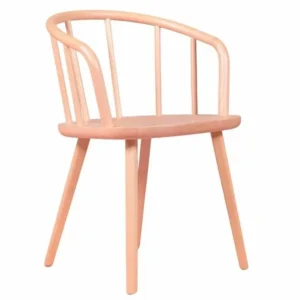 Chaise de salle à manger sculptée à la main avec accoudoirs en bois de hêtre naturel - Biologique - Hêtre naturel