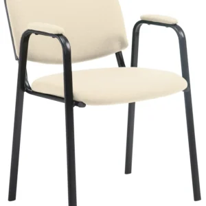 Chaise visiteur avec accoudoirs intégrés zone d'attente en tissu crème piètement à 4 pieds en métal noir 10_0003387 pour u...