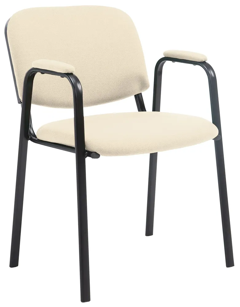 Chaise visiteur avec accoudoirs intégrés zone d'attente en tissu crème piètement à 4 pieds en métal noir 10_0003387 pour u...
