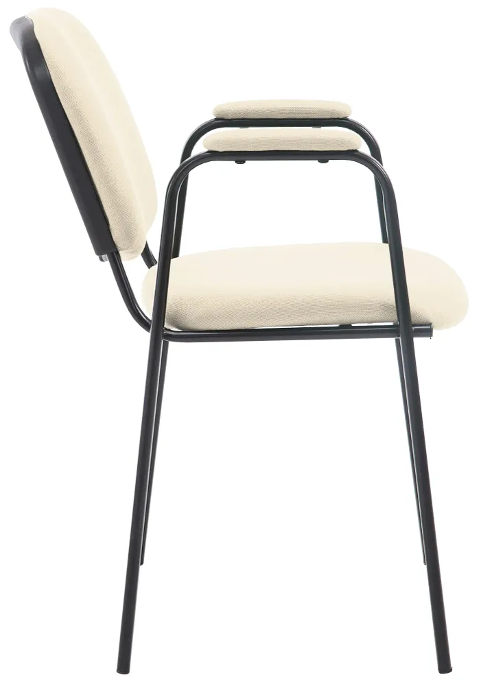 Chaise visiteur avec accoudoirs intégrés zone d'attente en tissu crème piètement à 4 pieds en métal noir 10_0003387 pour u...