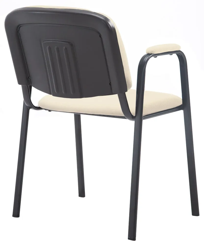 Chaise visiteur avec accoudoirs intégrés zone d'attente en tissu crème piètement à 4 pieds en métal noir 10_0003387 pour u...