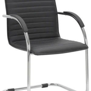Chaise visiteur fauteuil de bureau avec accoudoirs assise en VINYLE noir piètement luge métallique 10_0003420