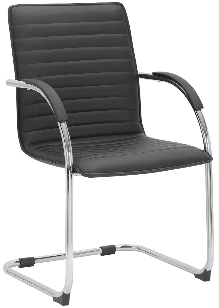 Chaise visiteur fauteuil de bureau avec accoudoirs assise en VINYLE noir piètement luge métallique 10_0003420