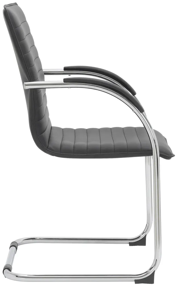 Chaise visiteur fauteuil de bureau avec accoudoirs assise en VINYLE noir piètement luge métallique 10_0003420