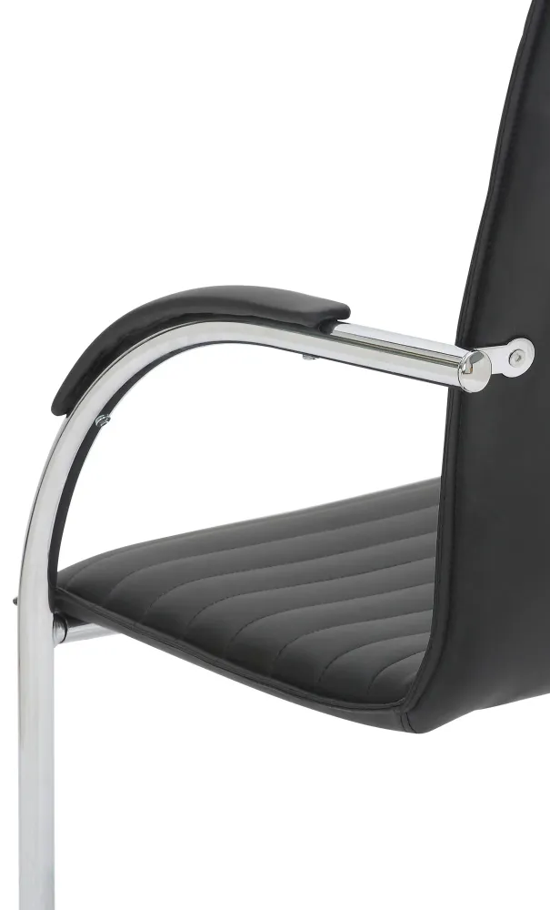 Chaise visiteur fauteuil de bureau avec accoudoirs assise en VINYLE noir piètement luge métallique 10_0003420