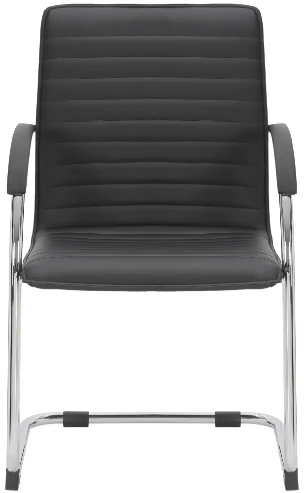 Chaise visiteur fauteuil de bureau avec accoudoirs assise en VINYLE noir piètement luge métallique 10_0003420