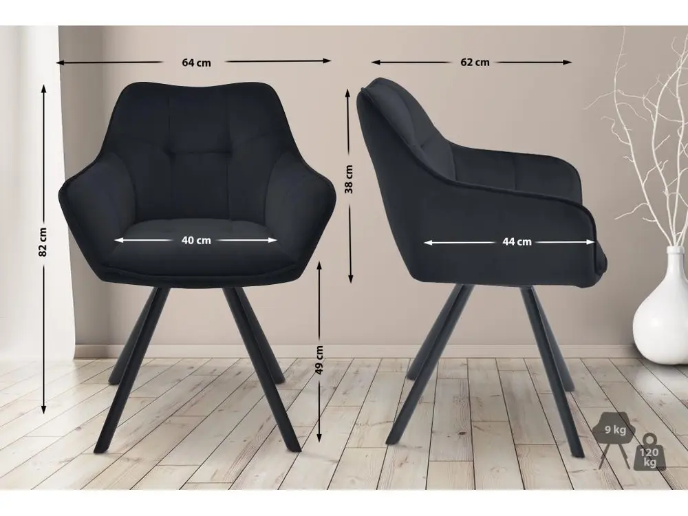 chaises avec accoudoirs - Velours & Métal - Noir - Scott pour bureau à hauteur variable