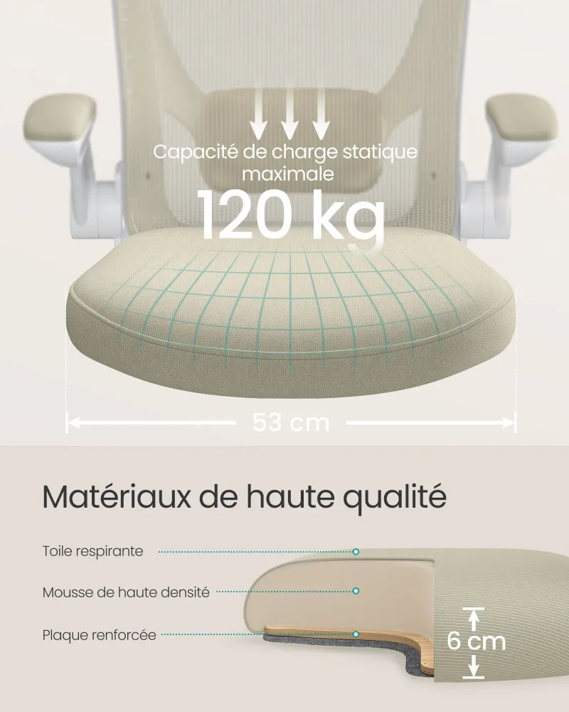 Coussin ergonomique pour Fauteuil de bureau avec accoudoir rabattable chaise de bureau en toile siège pivotant à 360° supp...
