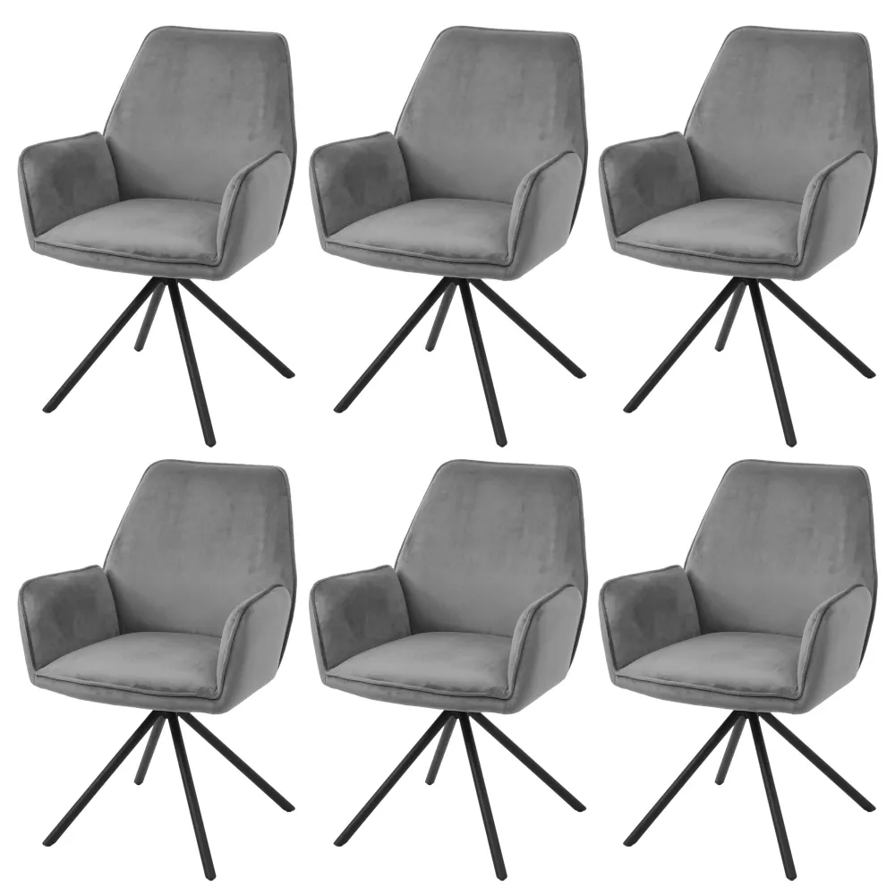 Coussin ergonomique pour Lot de 6 chaises de salle à manger rotative avec accoudoirs en velours gris profond cadre trépied...