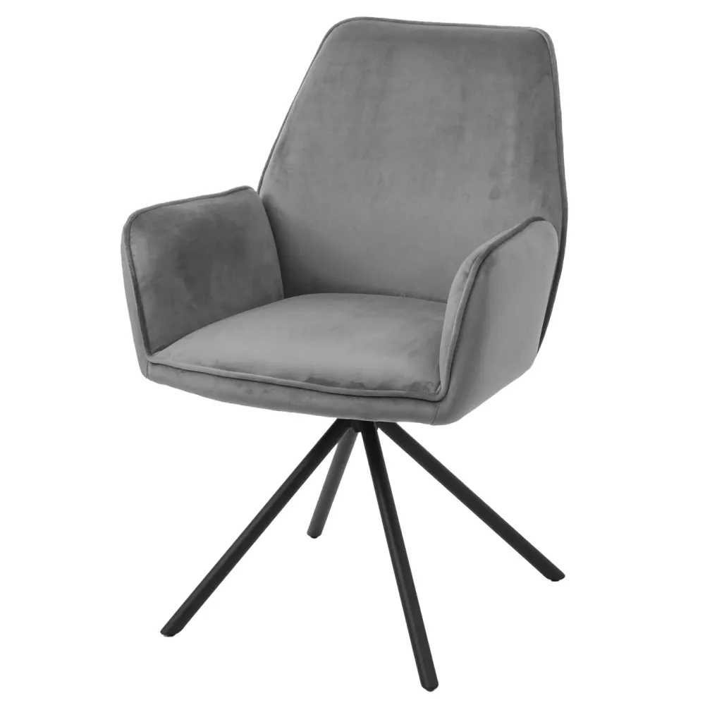 Coussin ergonomique pour Lot de 6 chaises de salle à manger rotative avec accoudoirs en velours gris profond cadre trépied...