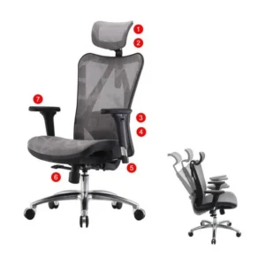 Coussin ergonomique pour SIHOO chaise de bureau ergonomique, accoudoirs réglables, charge max. 150kg ~ revêtement gris, piéte
