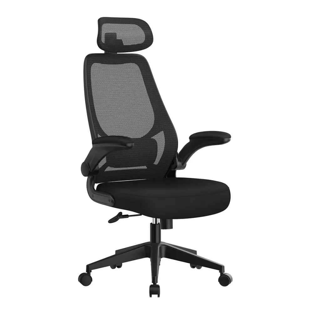 Fauteuil de bureau chaise ergonomique siège pivotant accoudoirs et appui-tête réglables en tissu respirant hauteur réglabl...