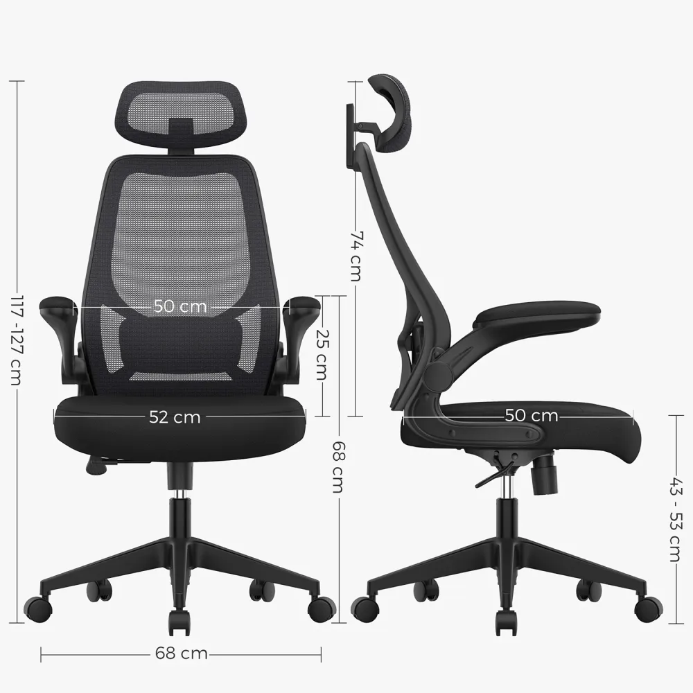 Fauteuil de bureau chaise ergonomique siège pivotant accoudoirs et appui-tête réglables en tissu respirant hauteur réglabl...