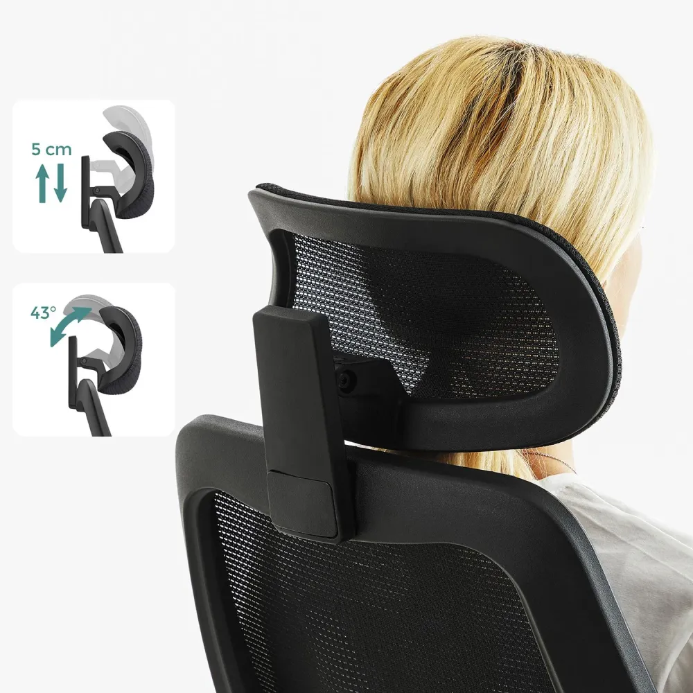 Fauteuil de bureau chaise ergonomique siège pivotant accoudoirs et appui-tête réglables en tissu respirant hauteur réglabl...