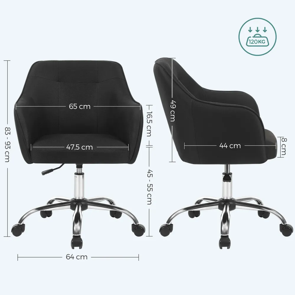 Fauteuil de bureau chaise pivotante confortable siège ergonomique réglable en hauteur charge 120 kg cadre enacier tissu im...