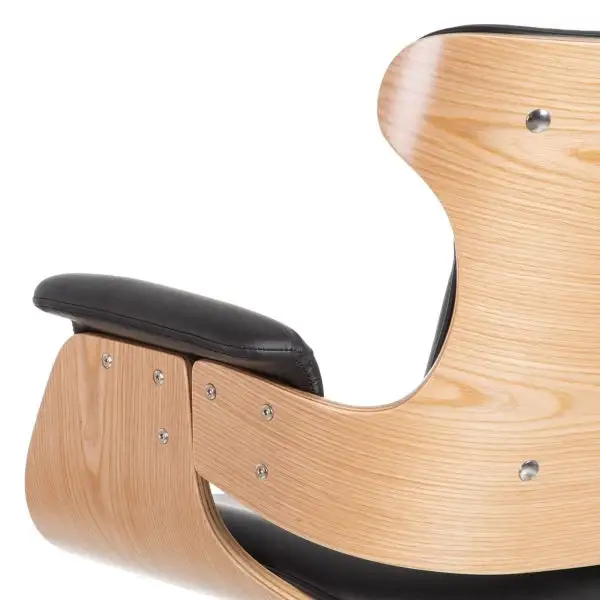 Fauteuil de Bureau Design avec Accoudoirs "BOSS" Bois et Cuir Noir - Conforme aux Normes de Sécurité