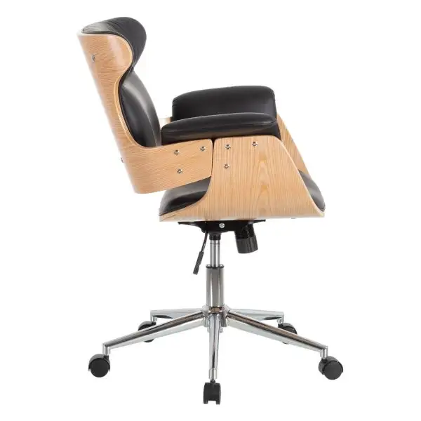 Fauteuil de Bureau Design avec Accoudoirs "BOSS" Bois et Cuir Noir - Conforme aux Normes de Sécurité