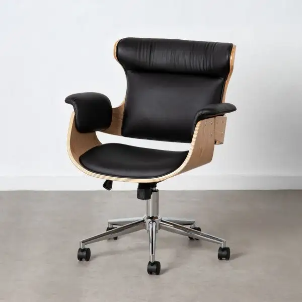 Fauteuil de Bureau Design avec Accoudoirs "BOSS" Bois et Cuir Noir - Conforme aux Normes de Sécurité