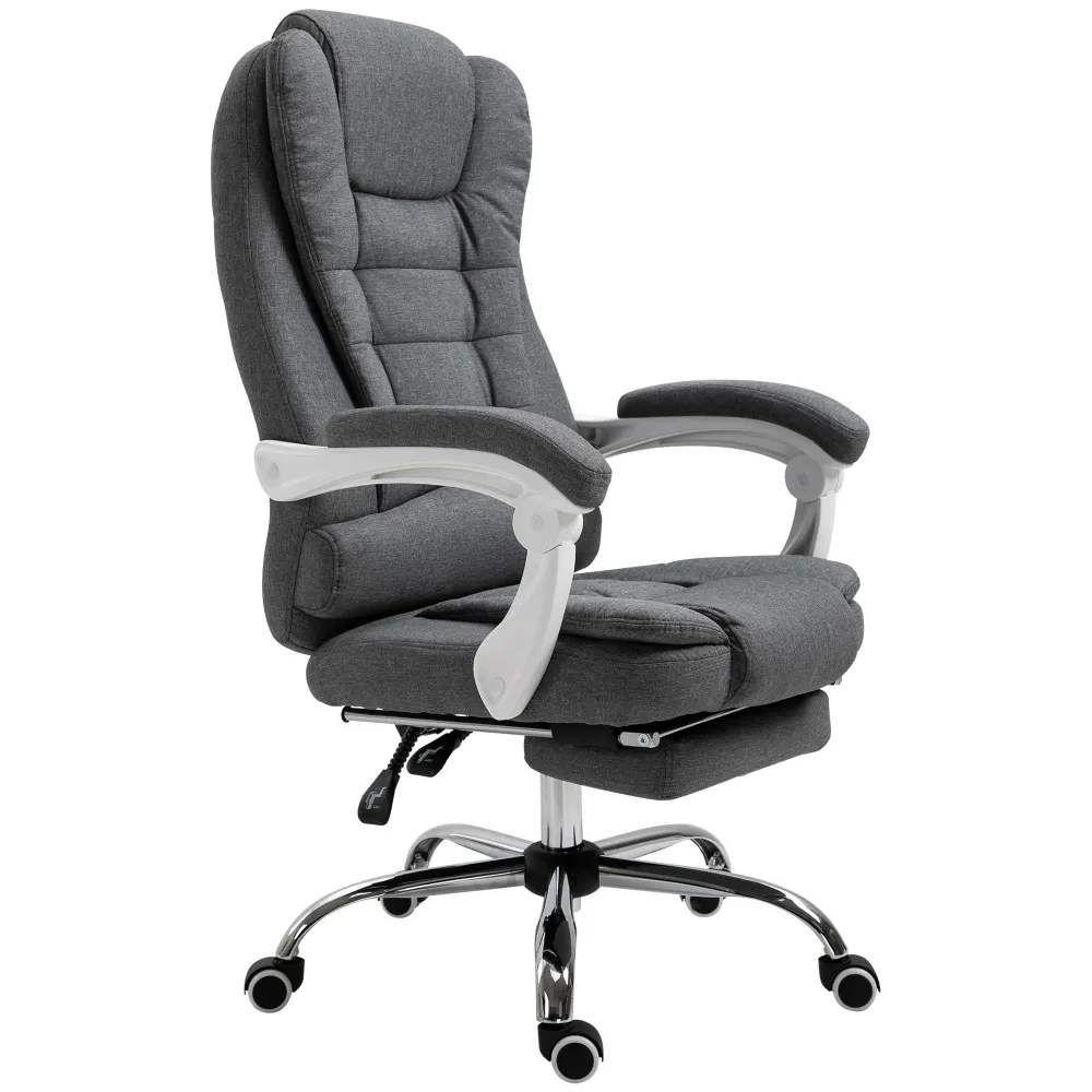 Fauteuil de bureau ergonomique, chaise de bureau avec repose-pied, dossier inclinable, accoudoirs rembourrés, en tissu asp...