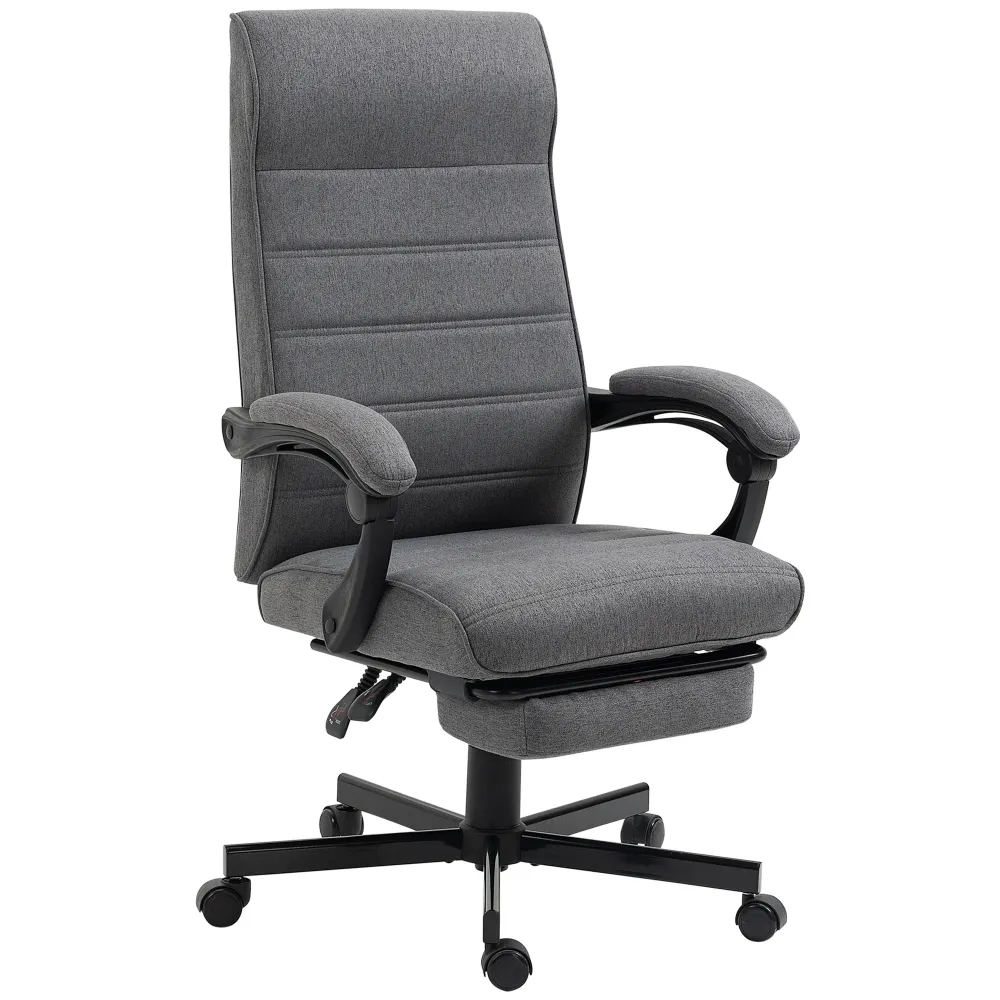 Fauteuil de bureau ergonomique, chaise de bureau, pivotant, inclinable, en tissu aspect lin avec accoudoirs, hauteur régla...