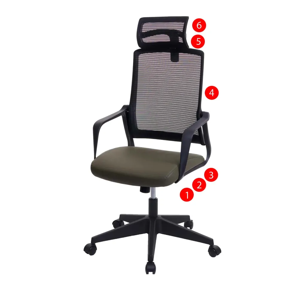 Fauteuil de bureau ergonomique pivotante avec accoudoirs et dossier en tissu maillage olive vert 04_0001883