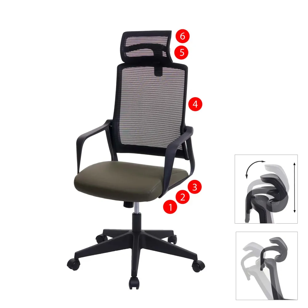 Fauteuil de bureau ergonomique pivotante avec accoudoirs et dossier en tissu maillage olive vert 04_0001883